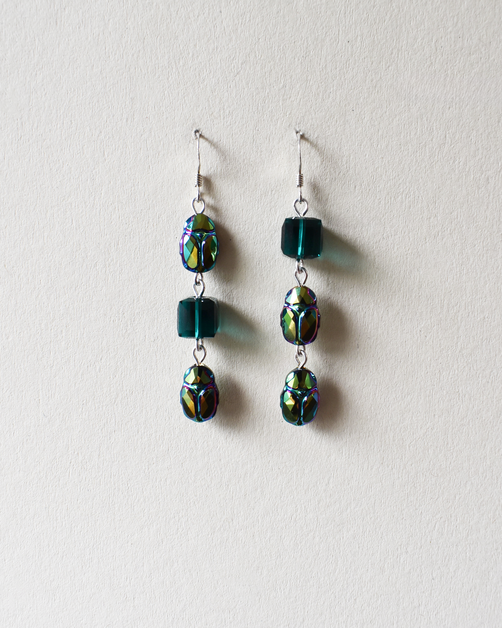 'Green Scarabs' Iridescent Green Crystal Earrings