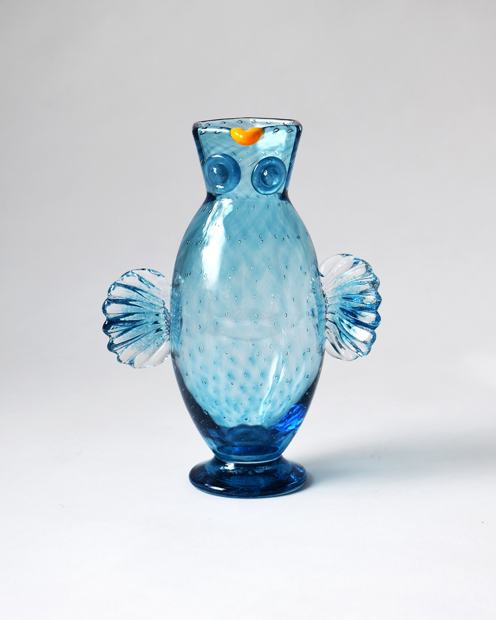 Aqua Blue Blown Glass 'Owl Jug'