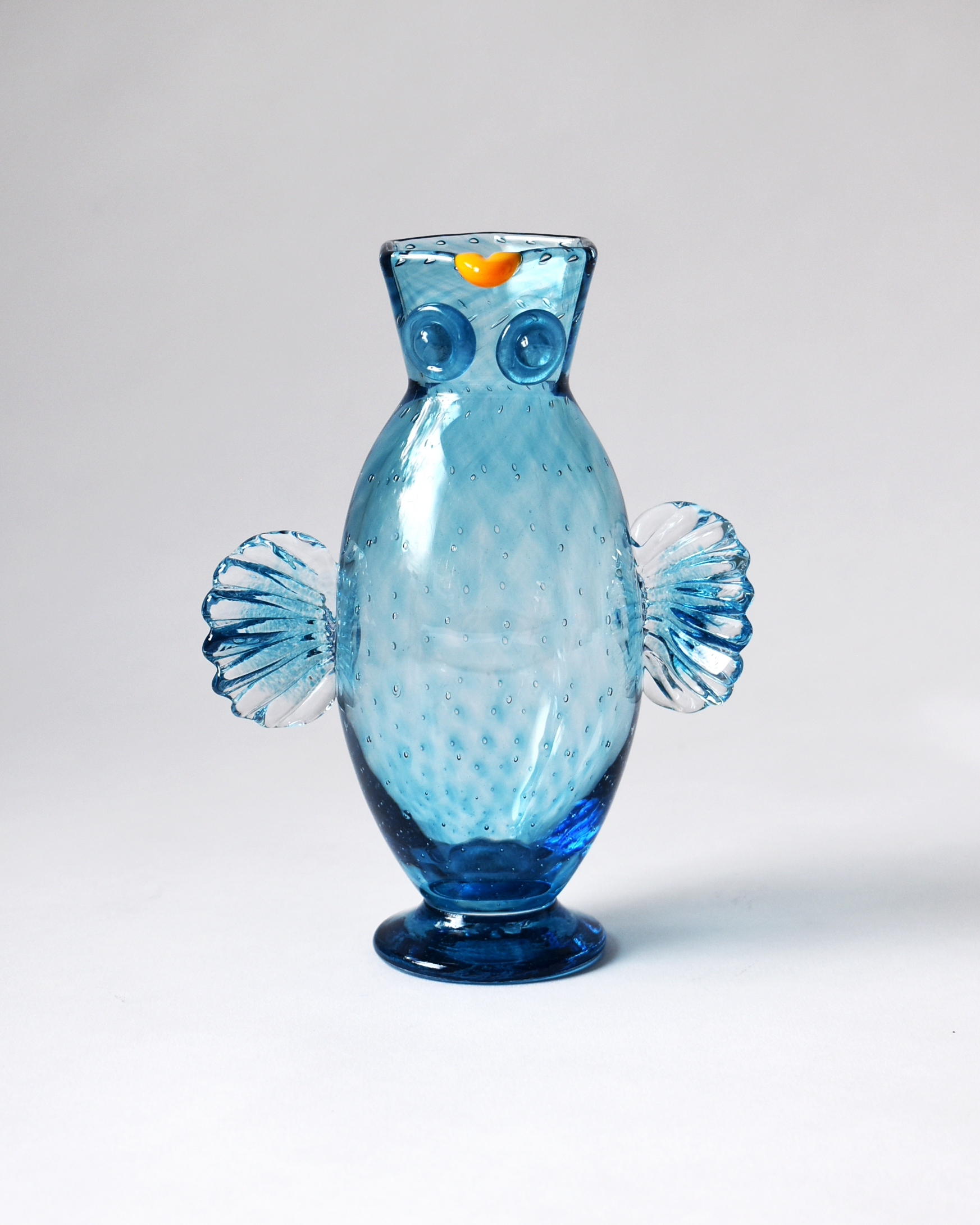 Aqua Blue Blown Glass 'Owl Jug'