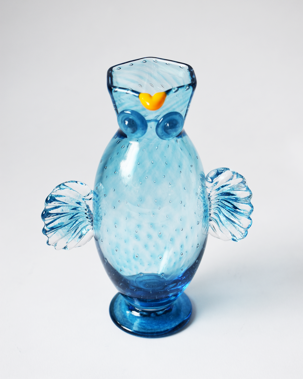 Aqua Blue Blown Glass 'Owl Jug'