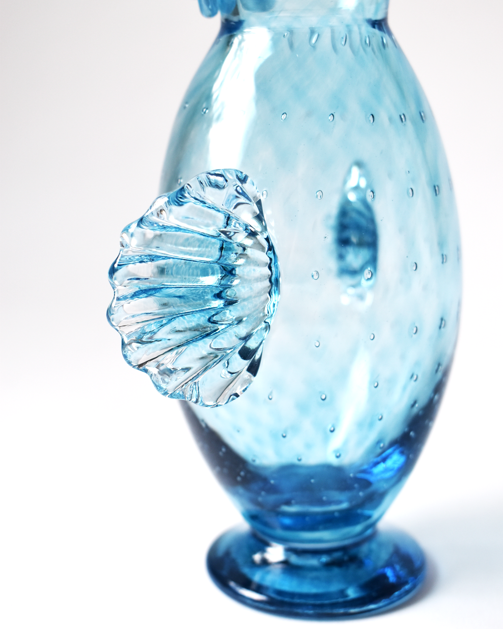 Aqua Blue Blown Glass 'Owl Jug'