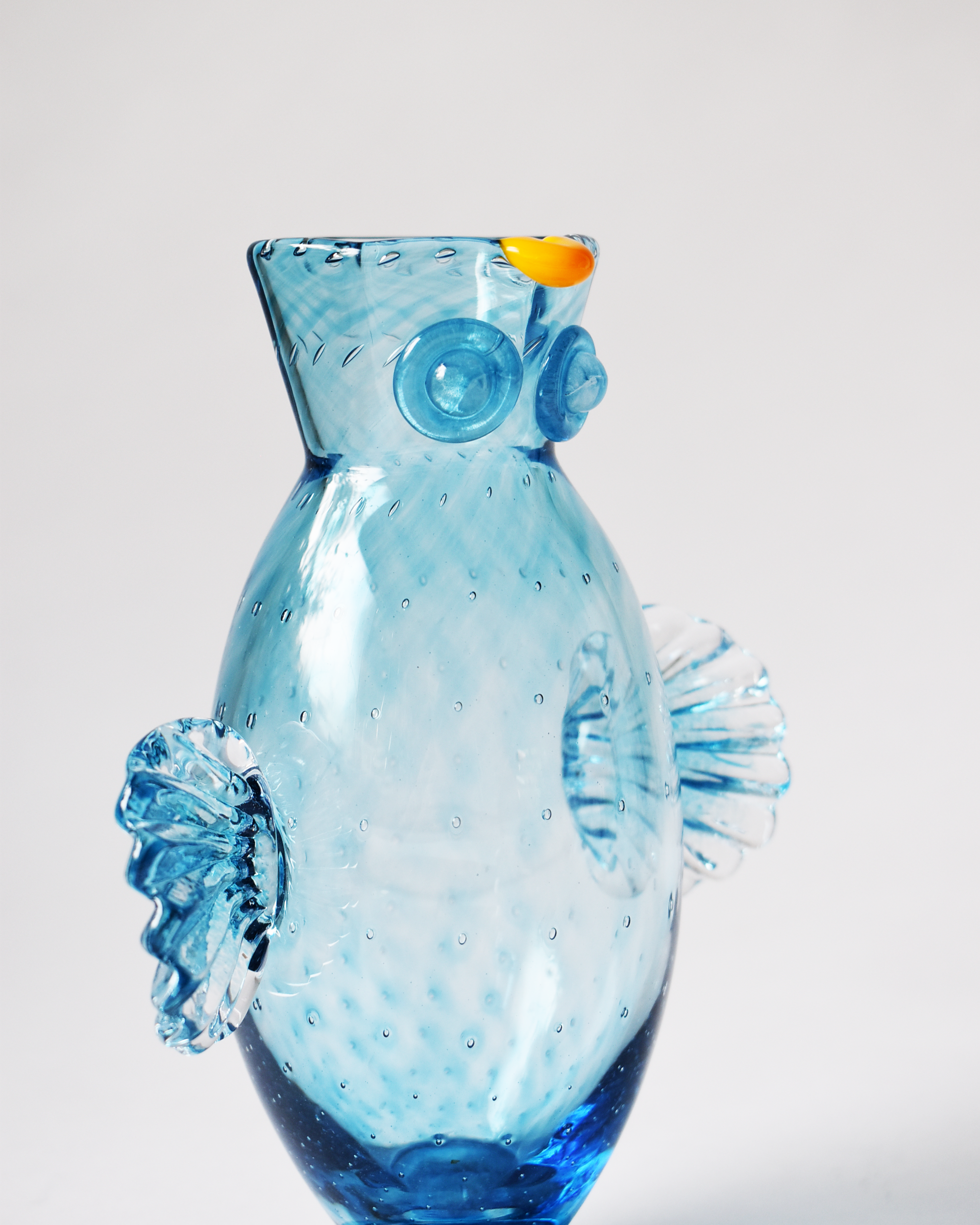 Aqua Blue Blown Glass 'Owl Jug'