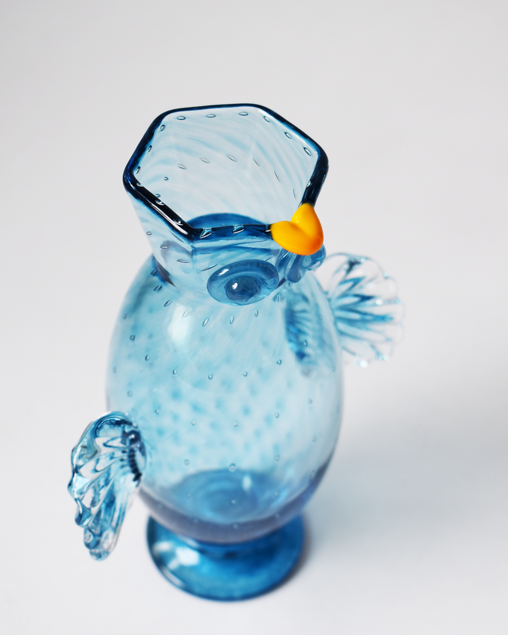 Aqua Blue Blown Glass 'Owl Jug'