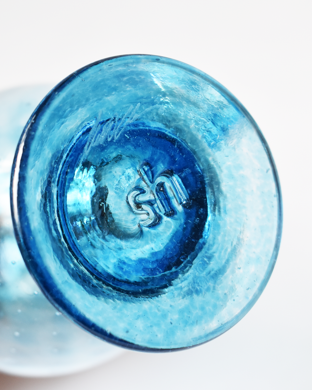 Aqua Blue Blown Glass 'Owl Jug'