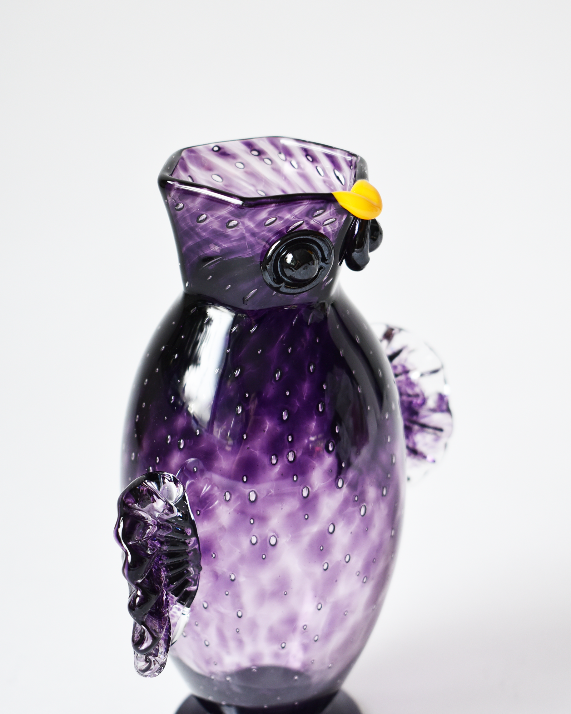 Rich Purple Blown Glass 'Owl Jug'