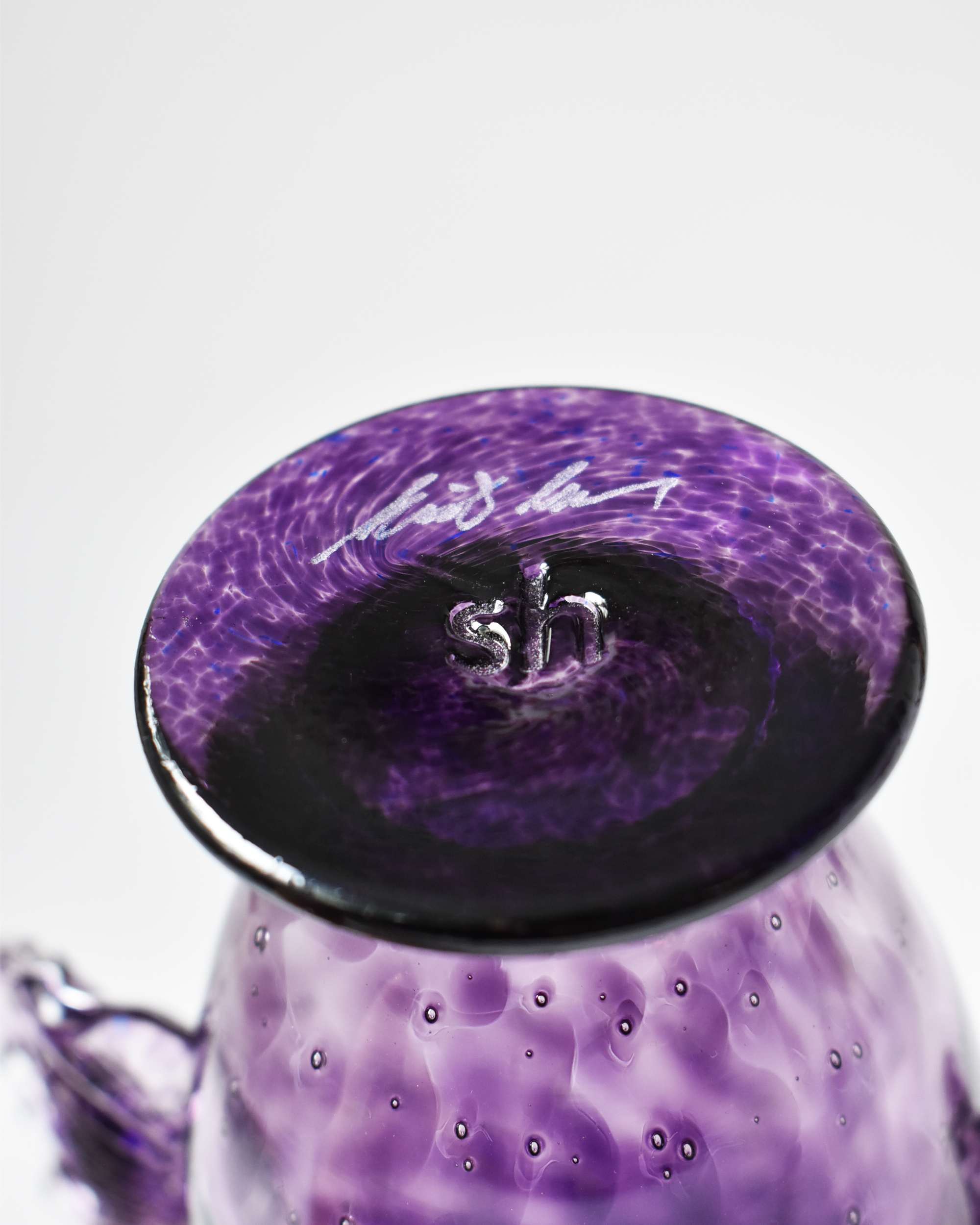 Rich Purple Blown Glass 'Owl Jug'