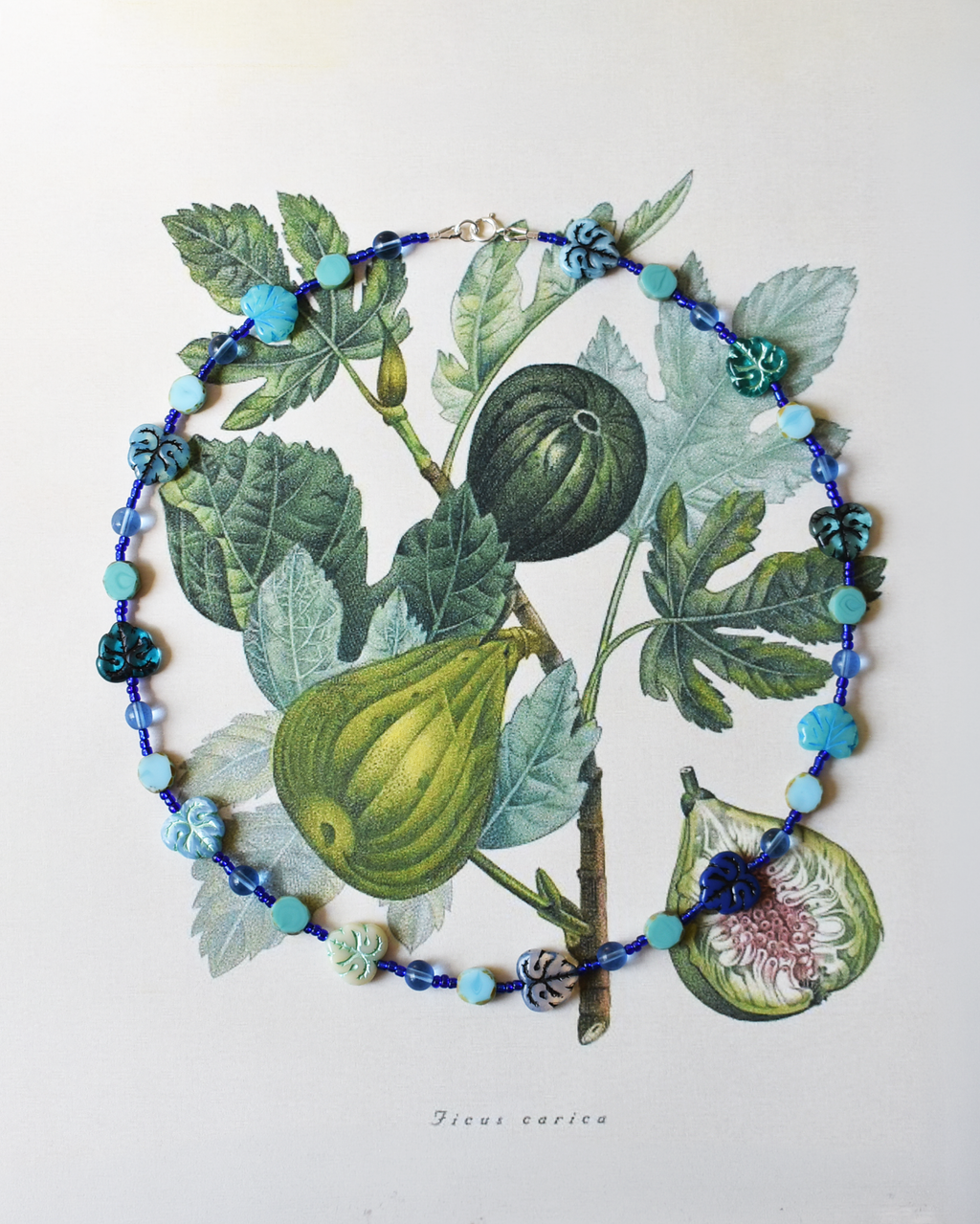'Fig Leaves' Blue Bead Necklace