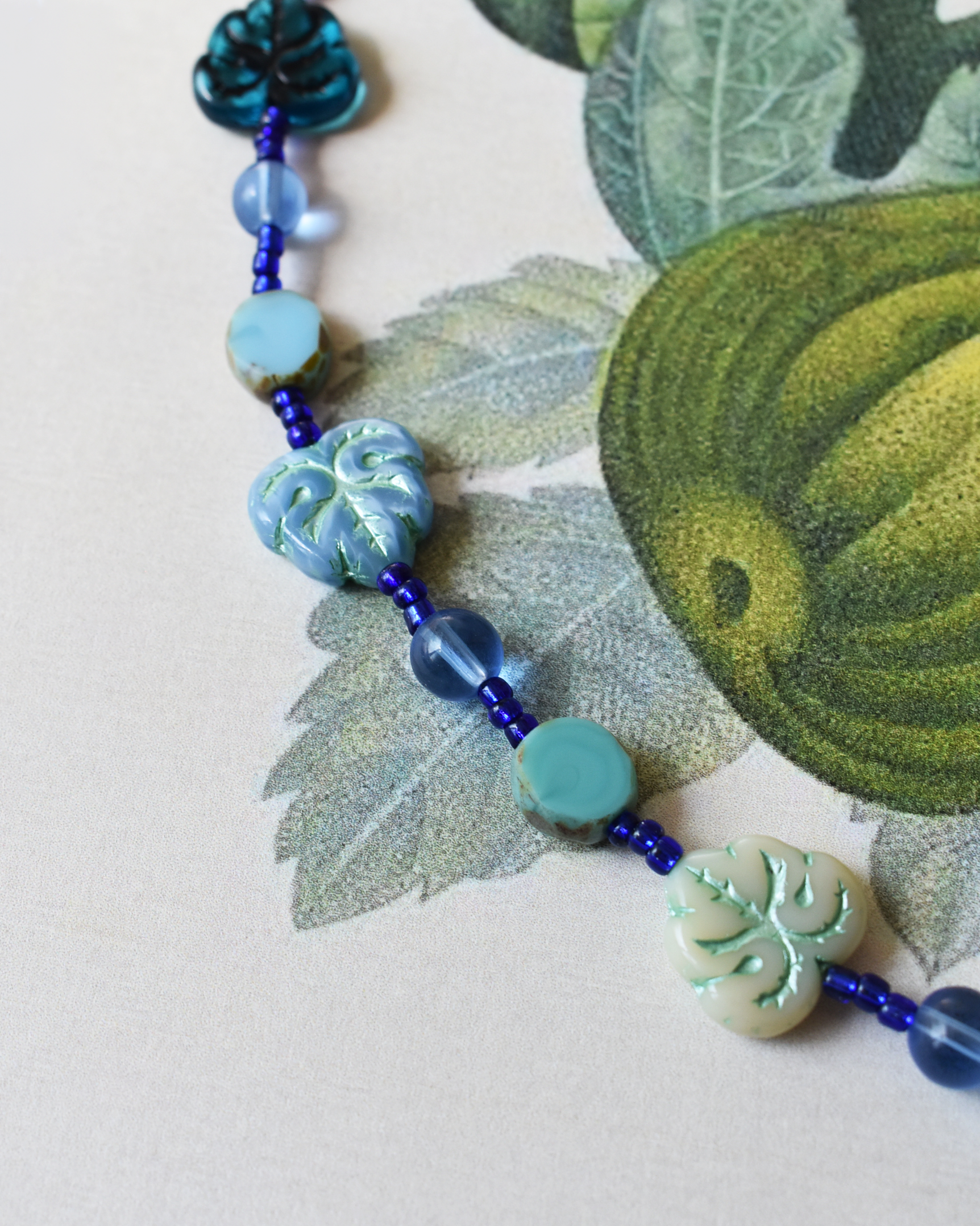 'Fig Leaves' Blue Bead Necklace
