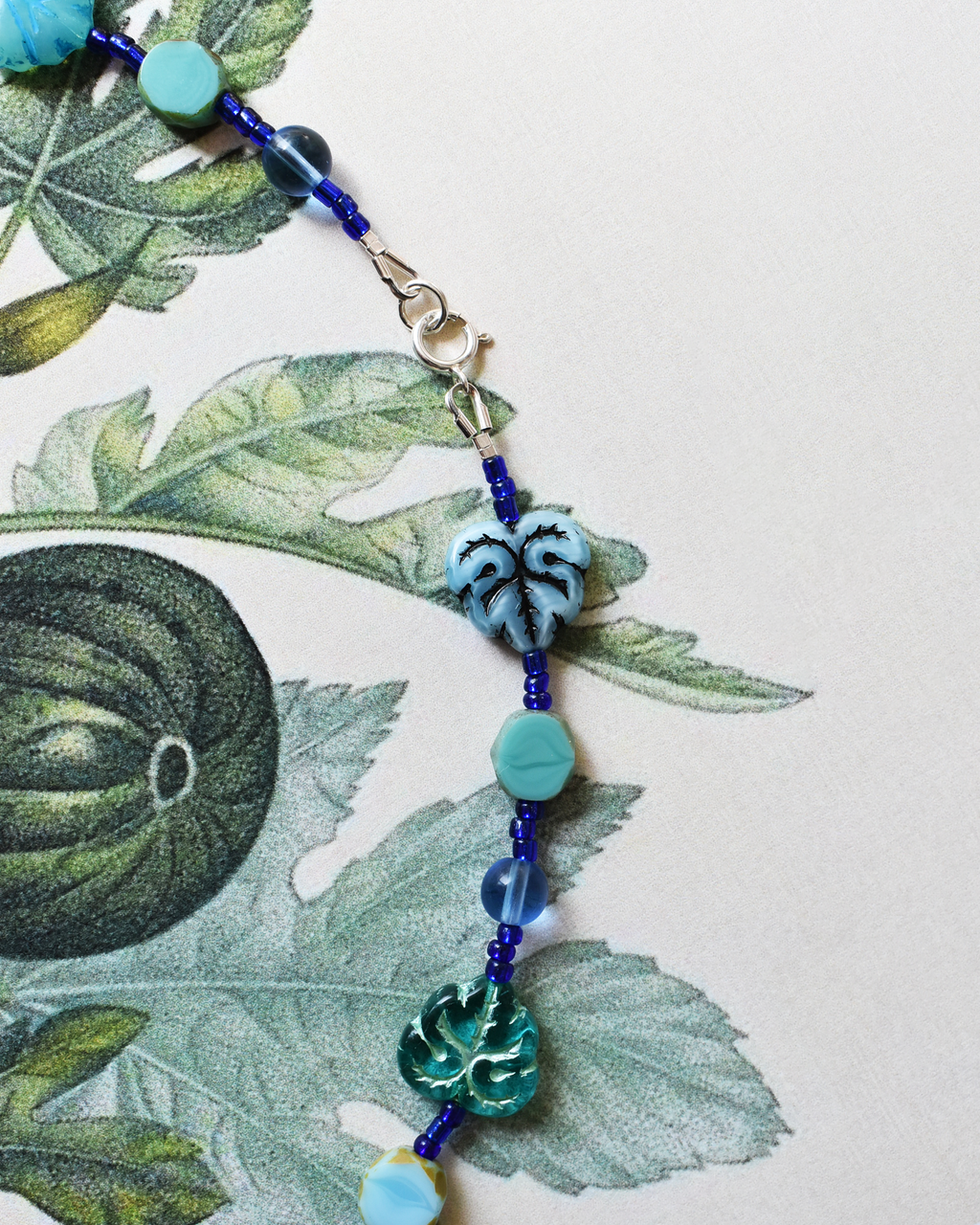 'Fig Leaves' Blue Bead Necklace