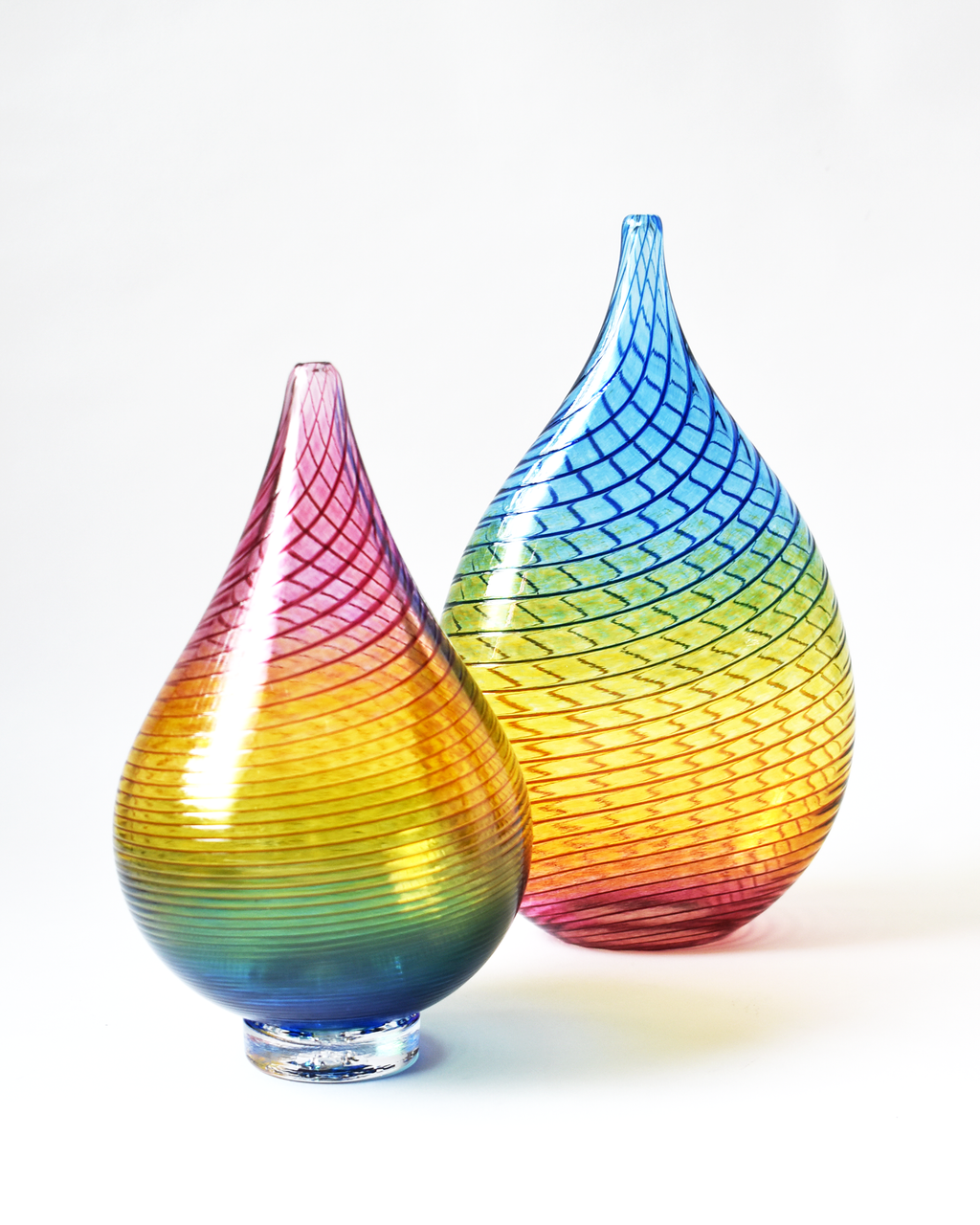 Small Round 'Carousel' Rainbow Blown Glass Vase