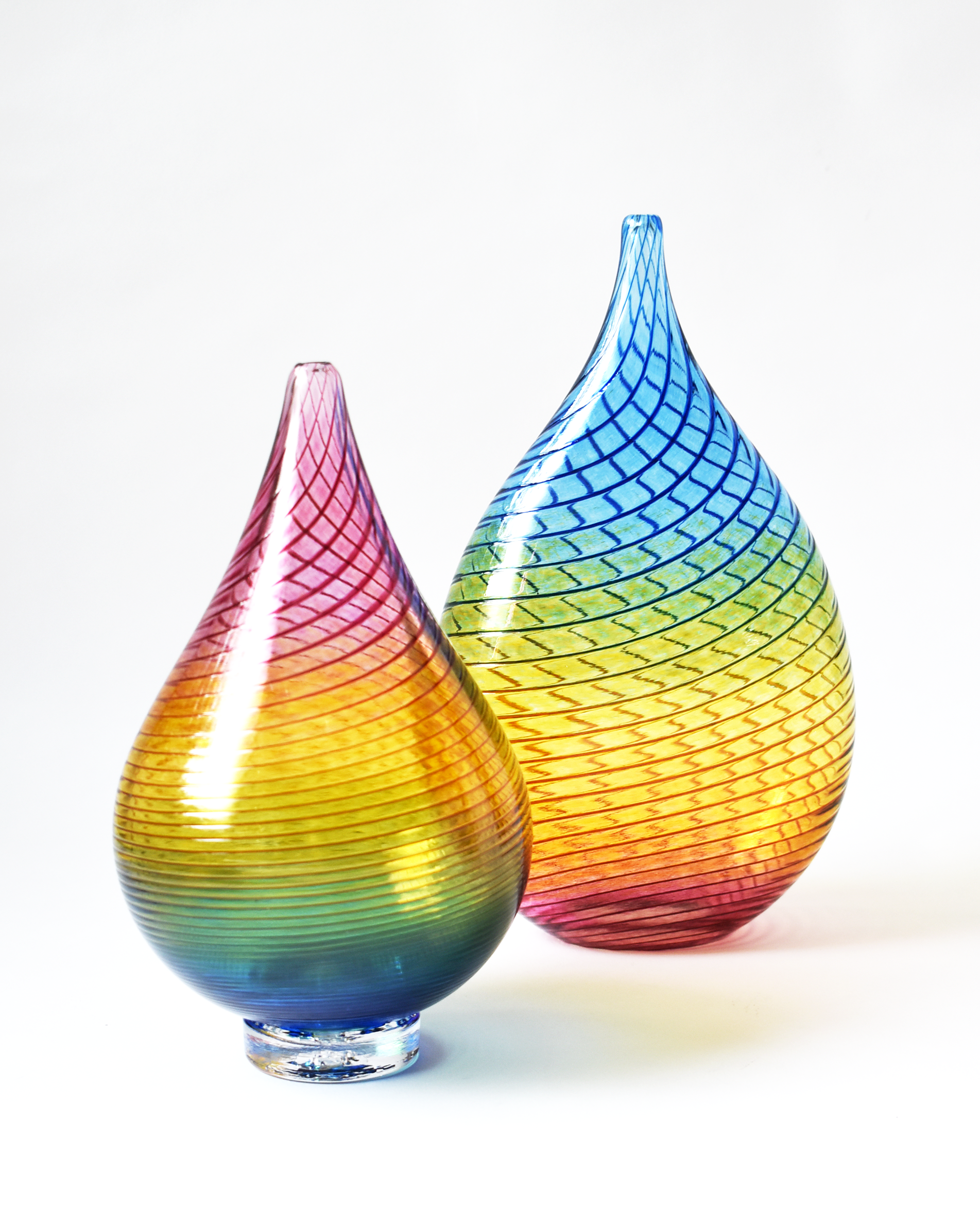 Small Round 'Carousel' Rainbow Blown Glass Vase