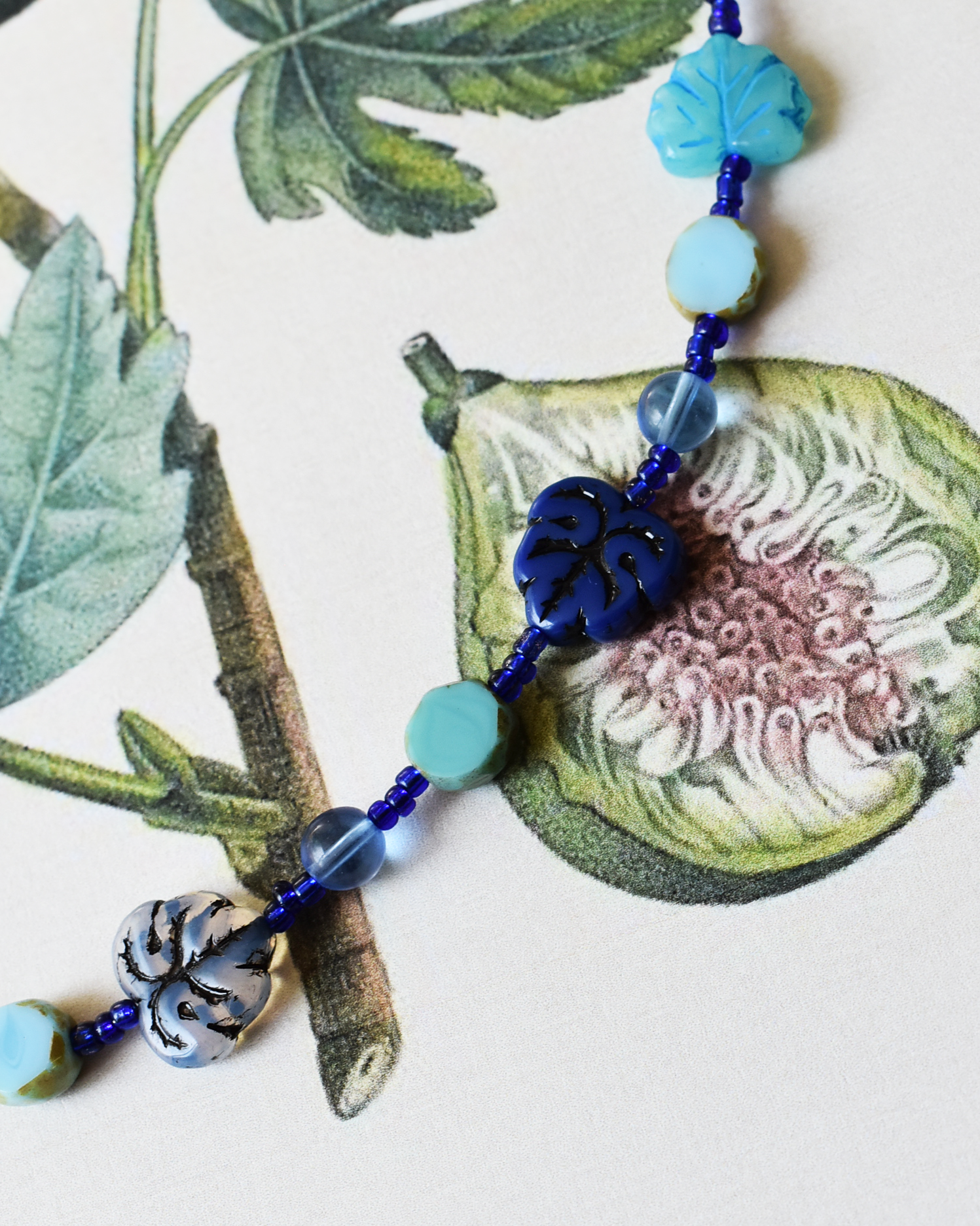 'Fig Leaves' Blue Bead Necklace