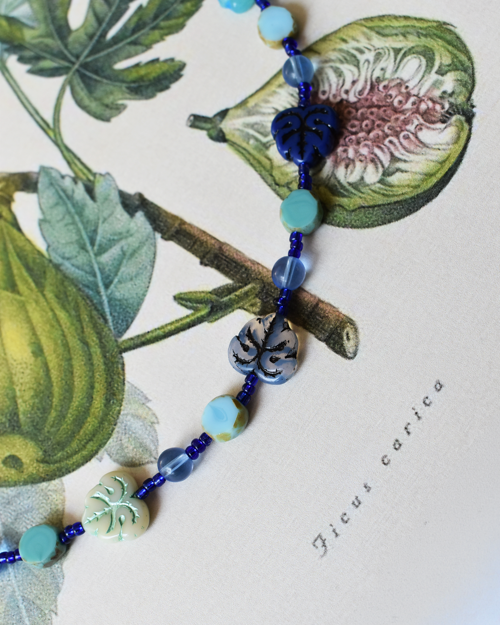 'Fig Leaves' Blue Bead Necklace