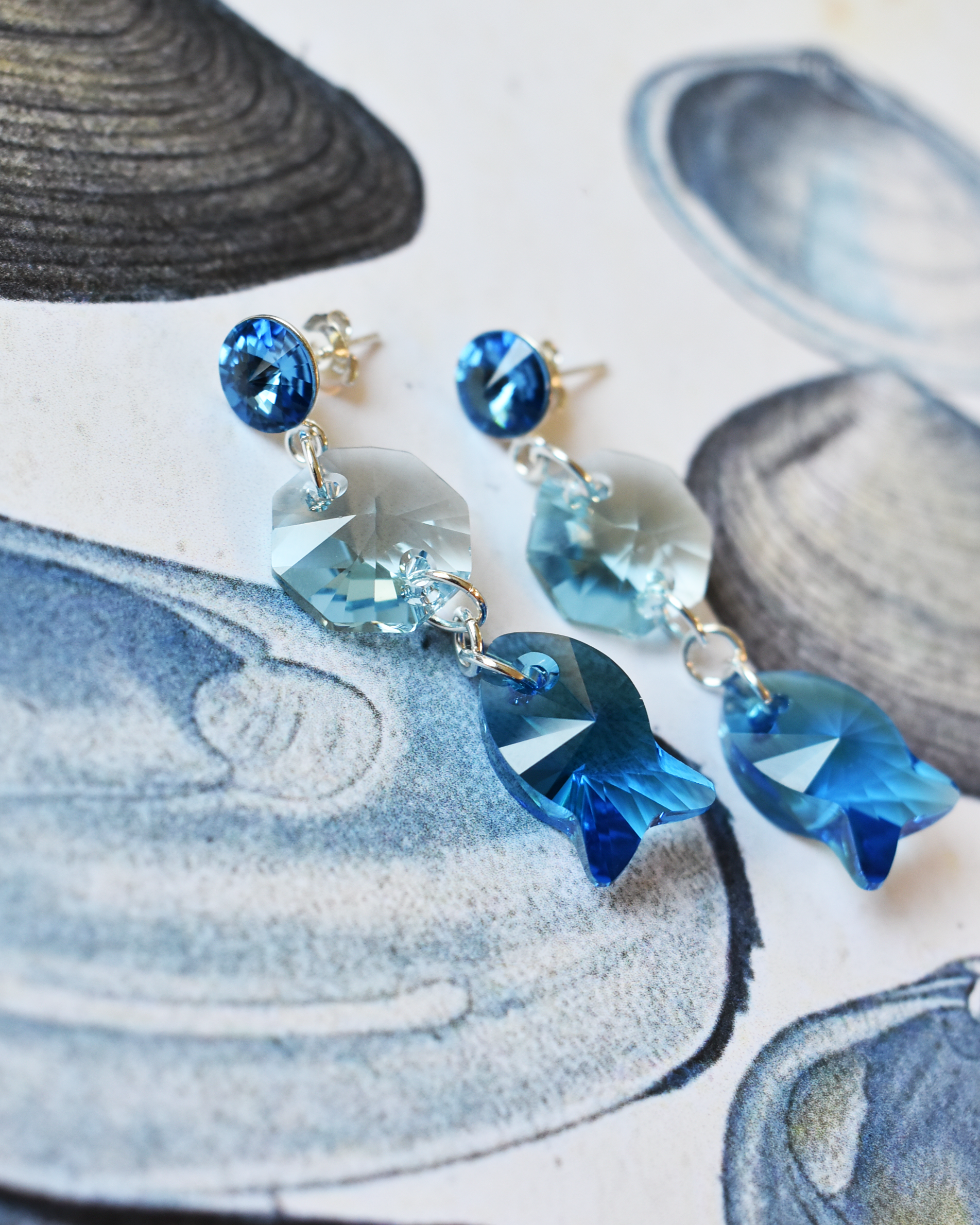 'Of the Sea' Crystal Fish Stud Earrings