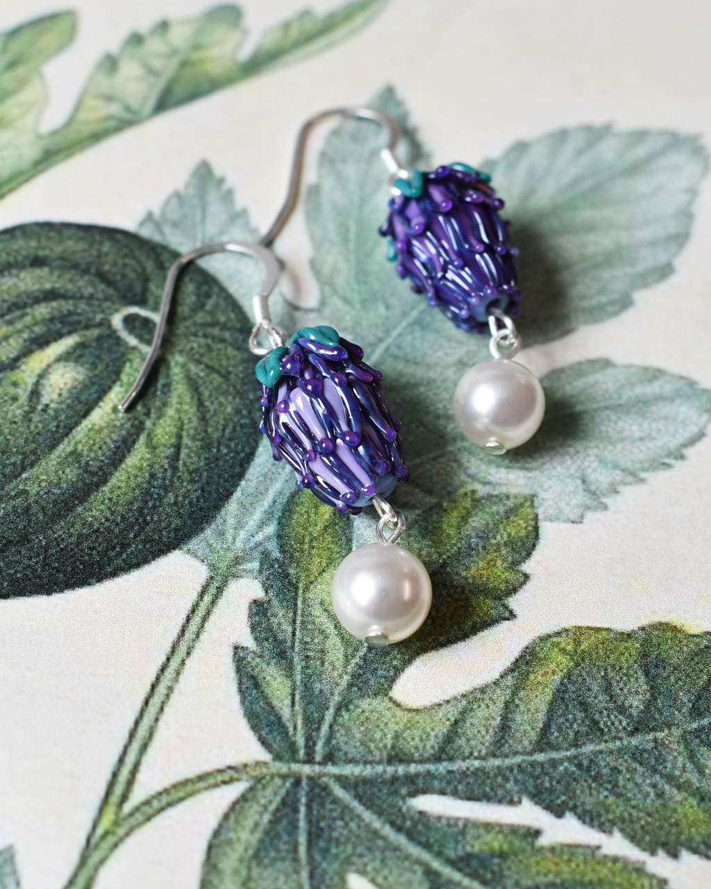 'Garden Lavender' Pearl Drop Earrings