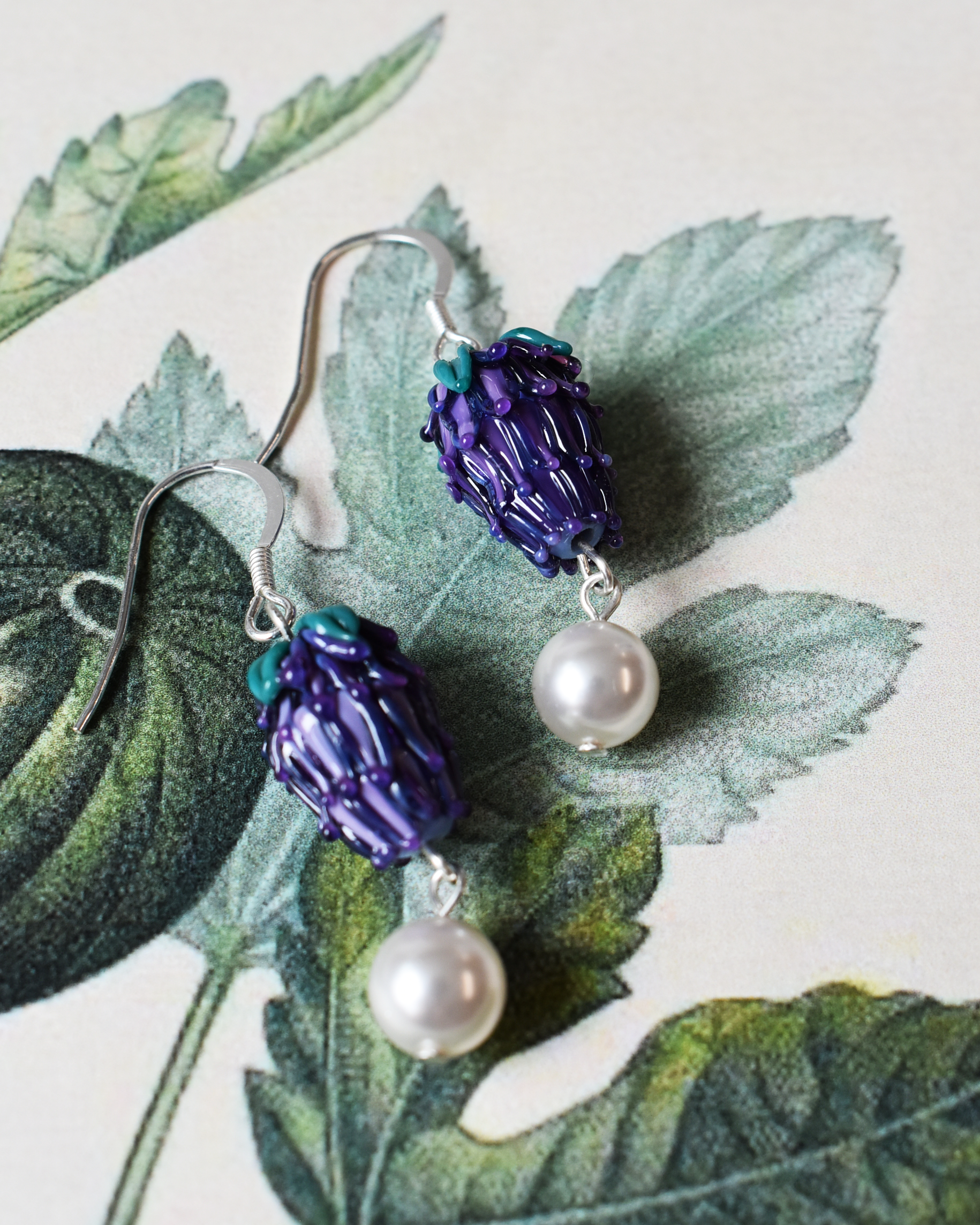 'Garden Lavender' Pearl Drop Earrings