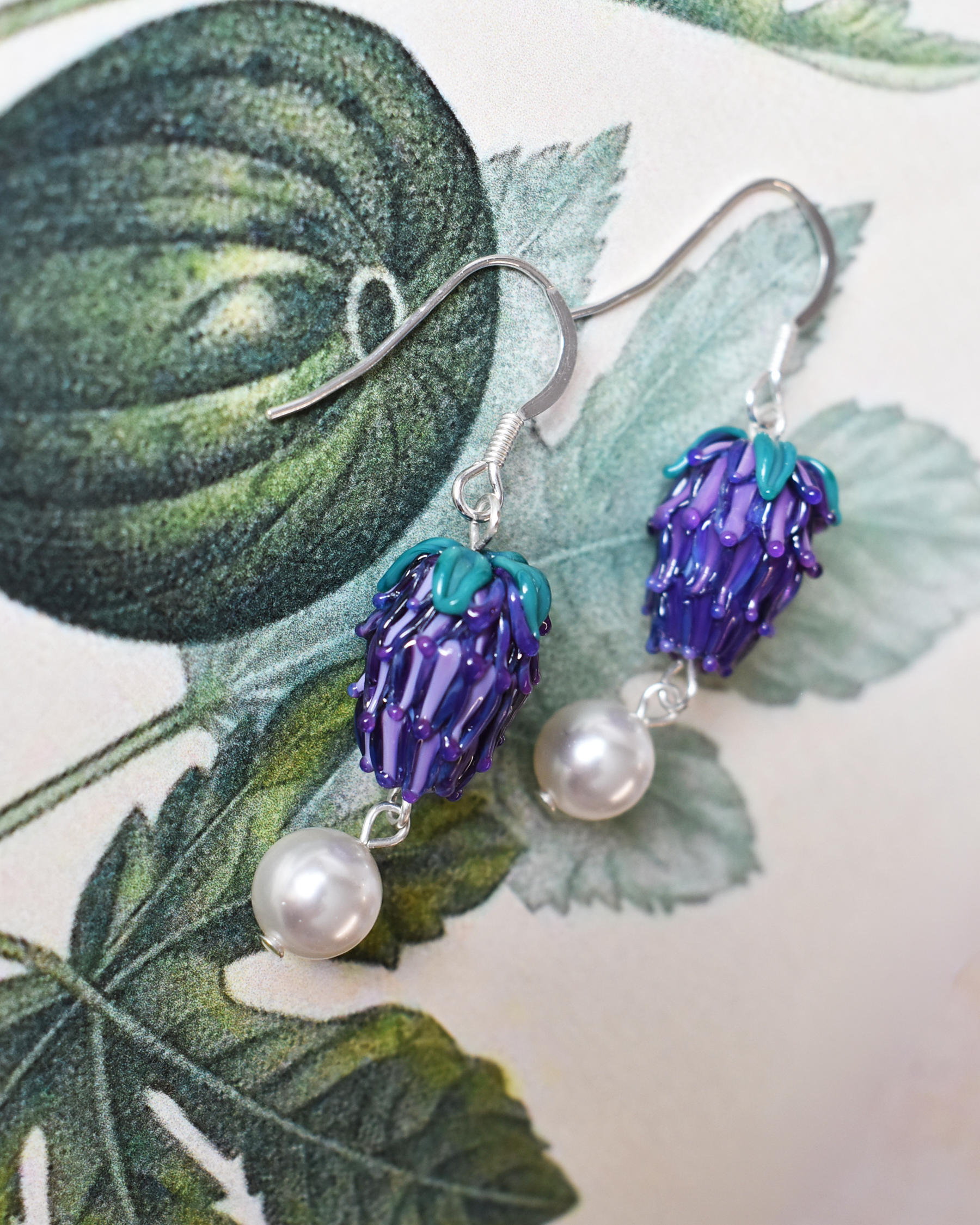 'Garden Lavender' Pearl Drop Earrings