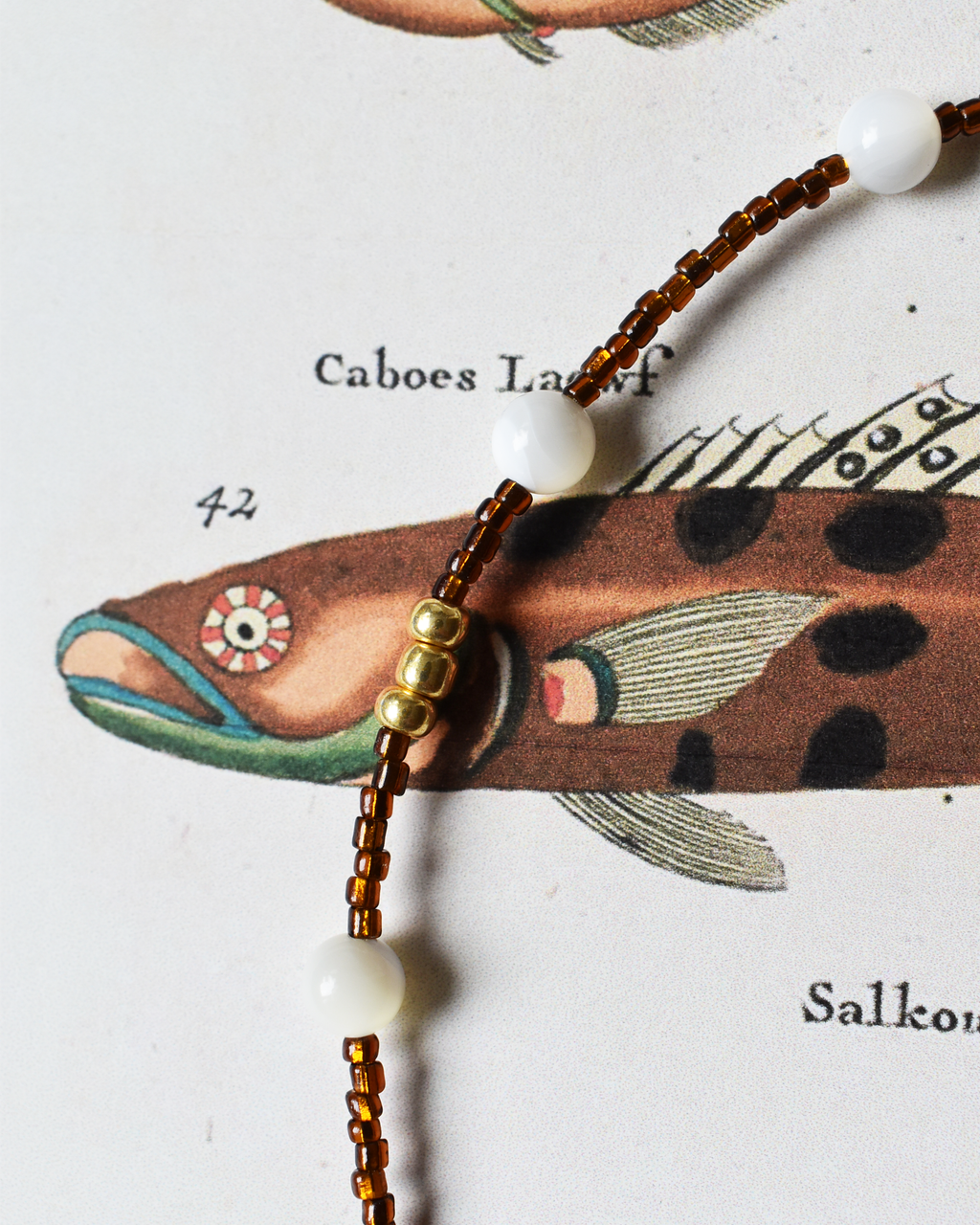 Carnelian Fish & Mother of Pearl Bead Necklace