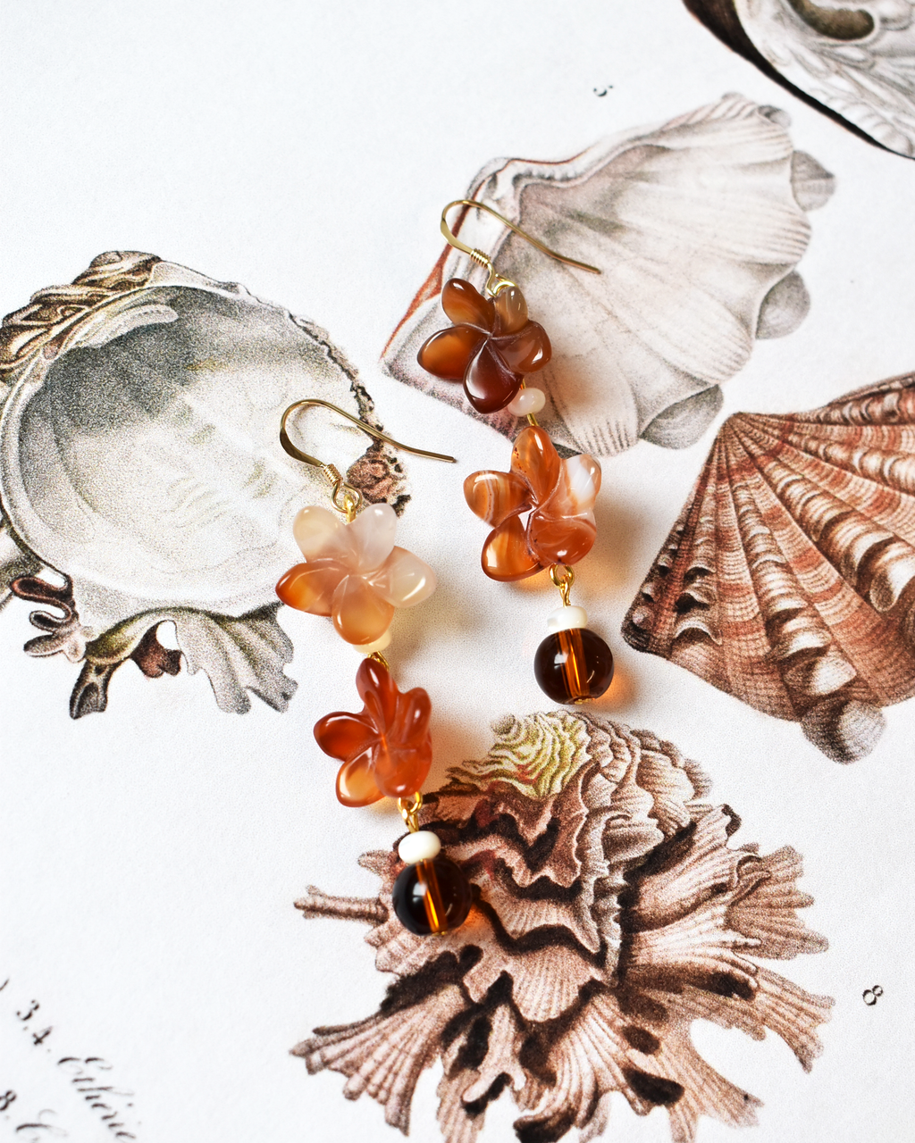 'Carnelian Blossom' Mother of Pearl Drop Earrings