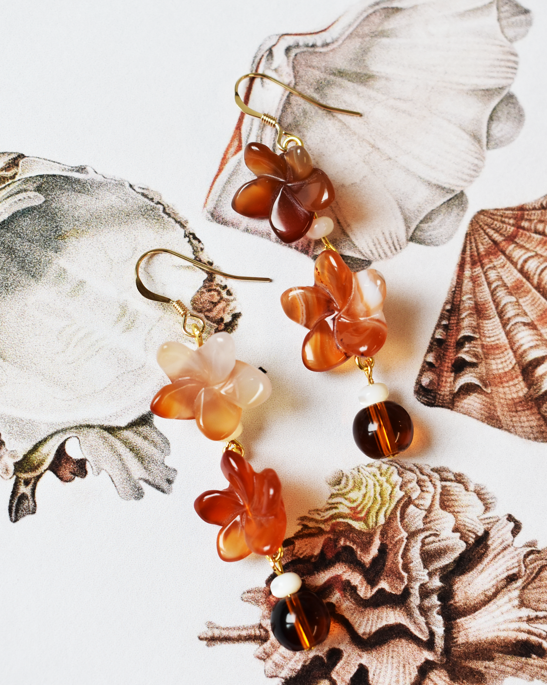 'Carnelian Blossom' Mother of Pearl Drop Earrings