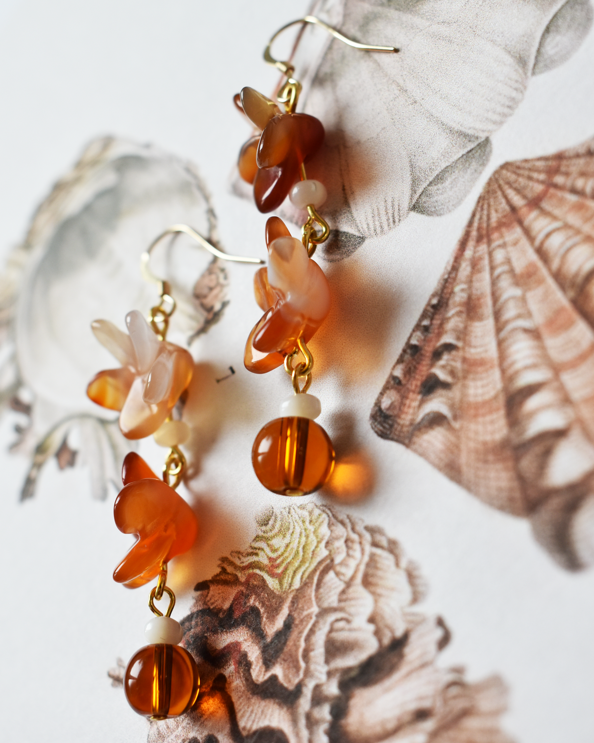 'Carnelian Blossom' Mother of Pearl Drop Earrings
