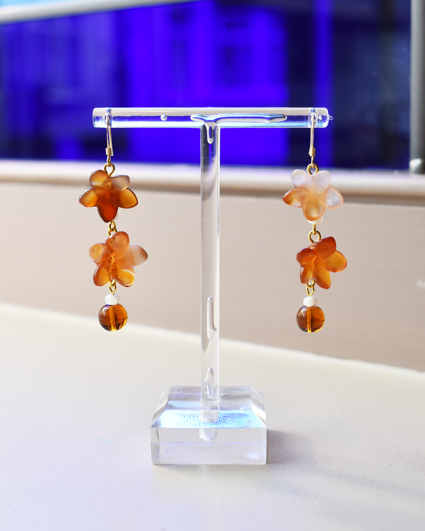 'Carnelian Blossom' Mother of Pearl Drop Earrings