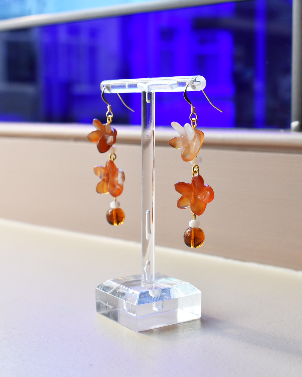 'Carnelian Blossom' Mother of Pearl Drop Earrings