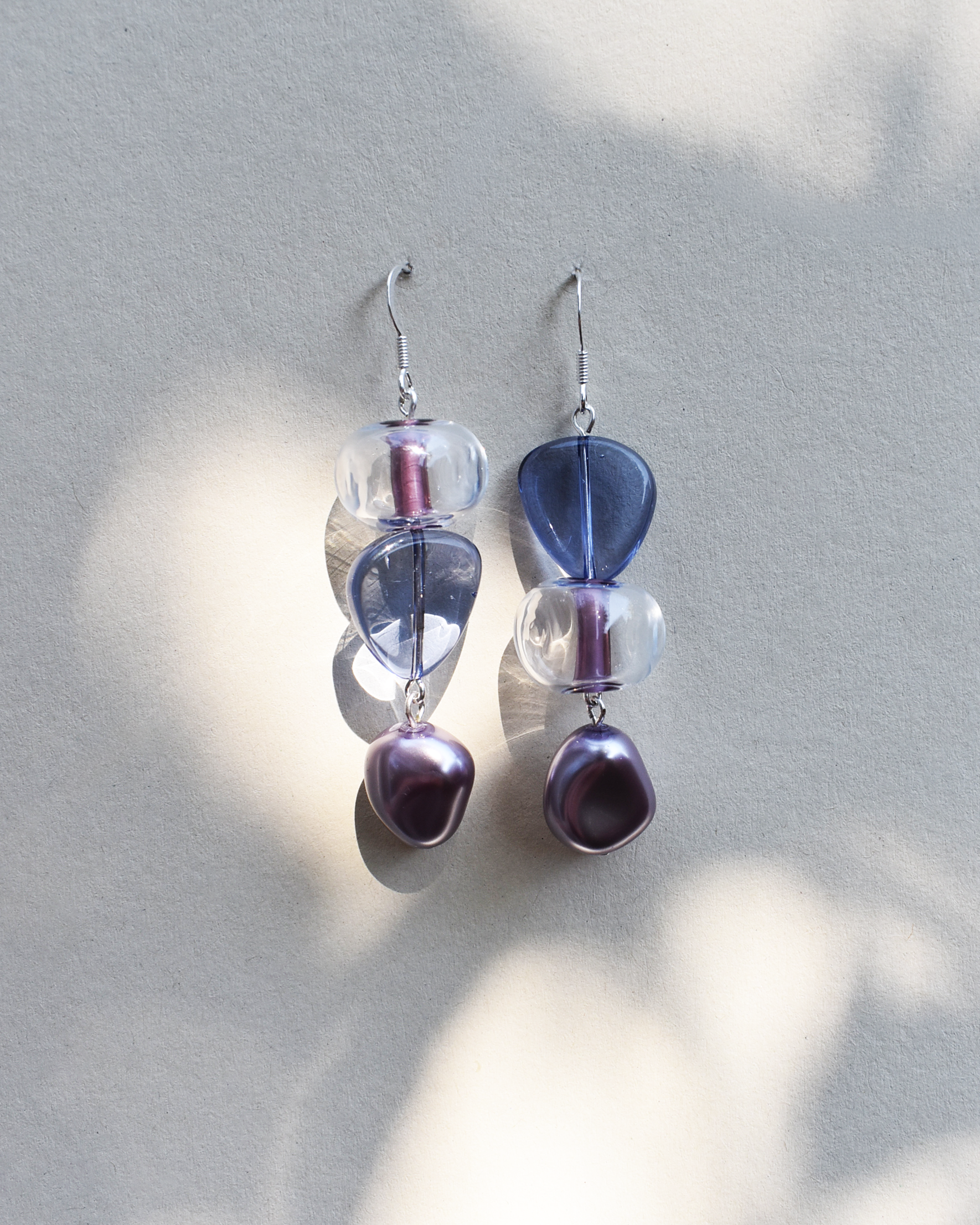 'Lilac & Mauve' Blown Glass Asymmetrical Earrings