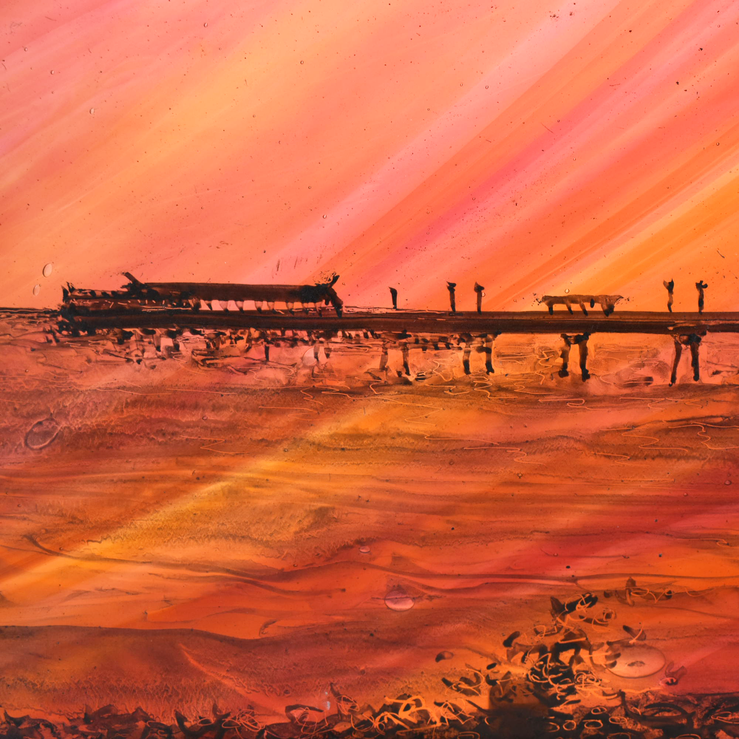 "Deal Pier - Sunrise" (I) Stained Glass Panel