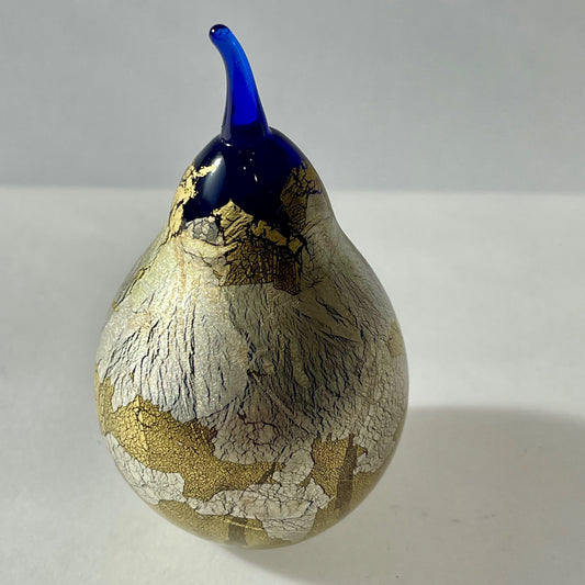 Blue Gold Leaf Glass Pear - Corley Studio Shop