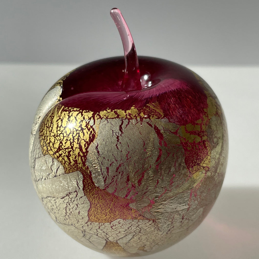 Cranberry Gold Leaf Glass Apple