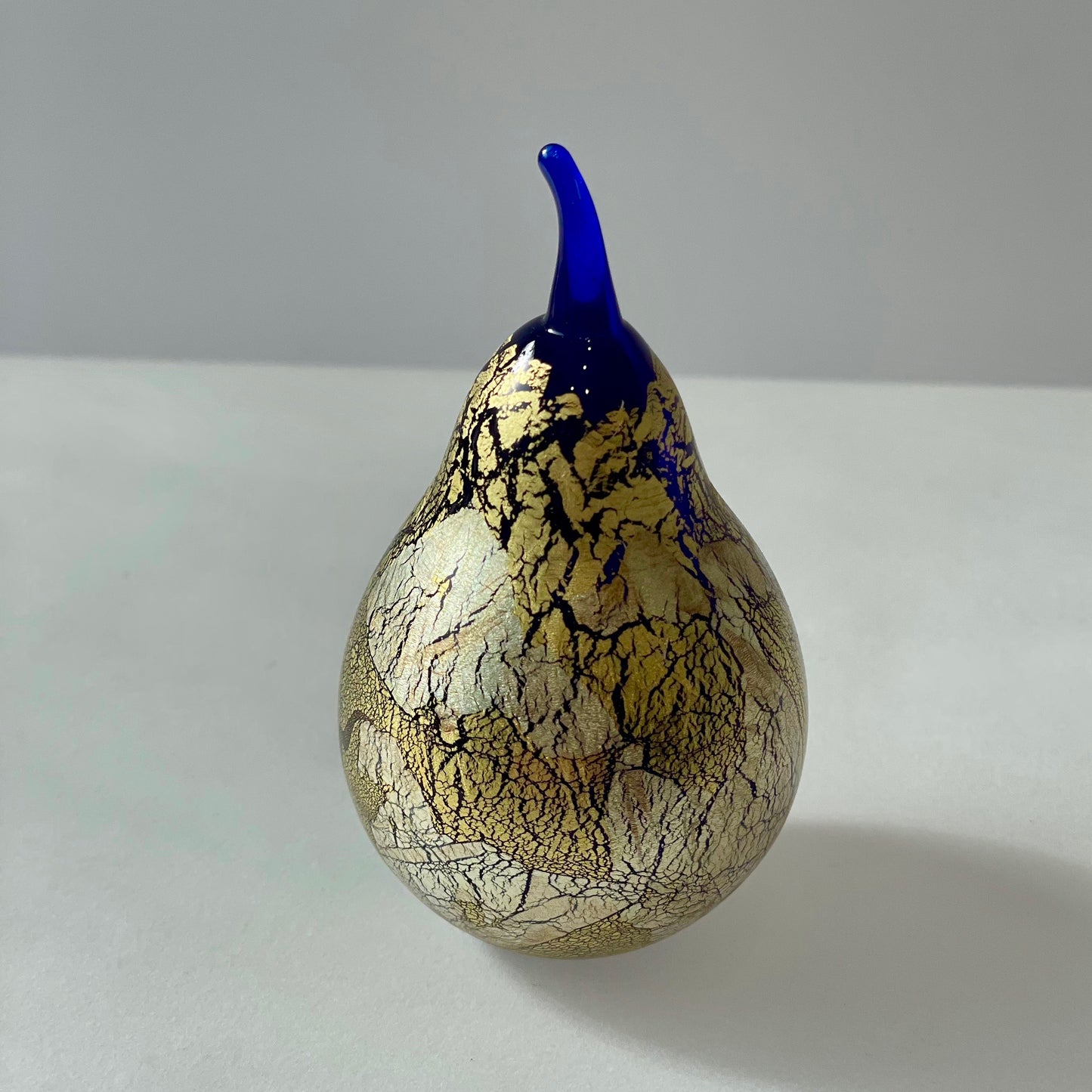 Blue Gold Leaf Small Glass Pear - Corley Studio Shop