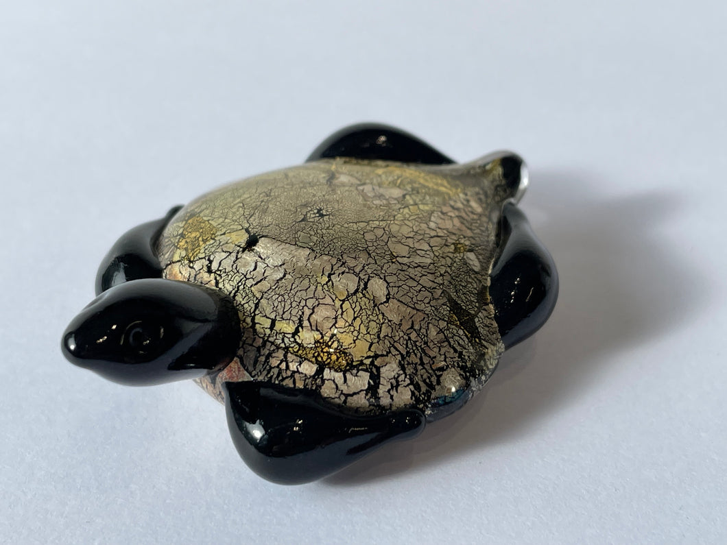 Turtle - Black Glass with Gold and Silver Leaf