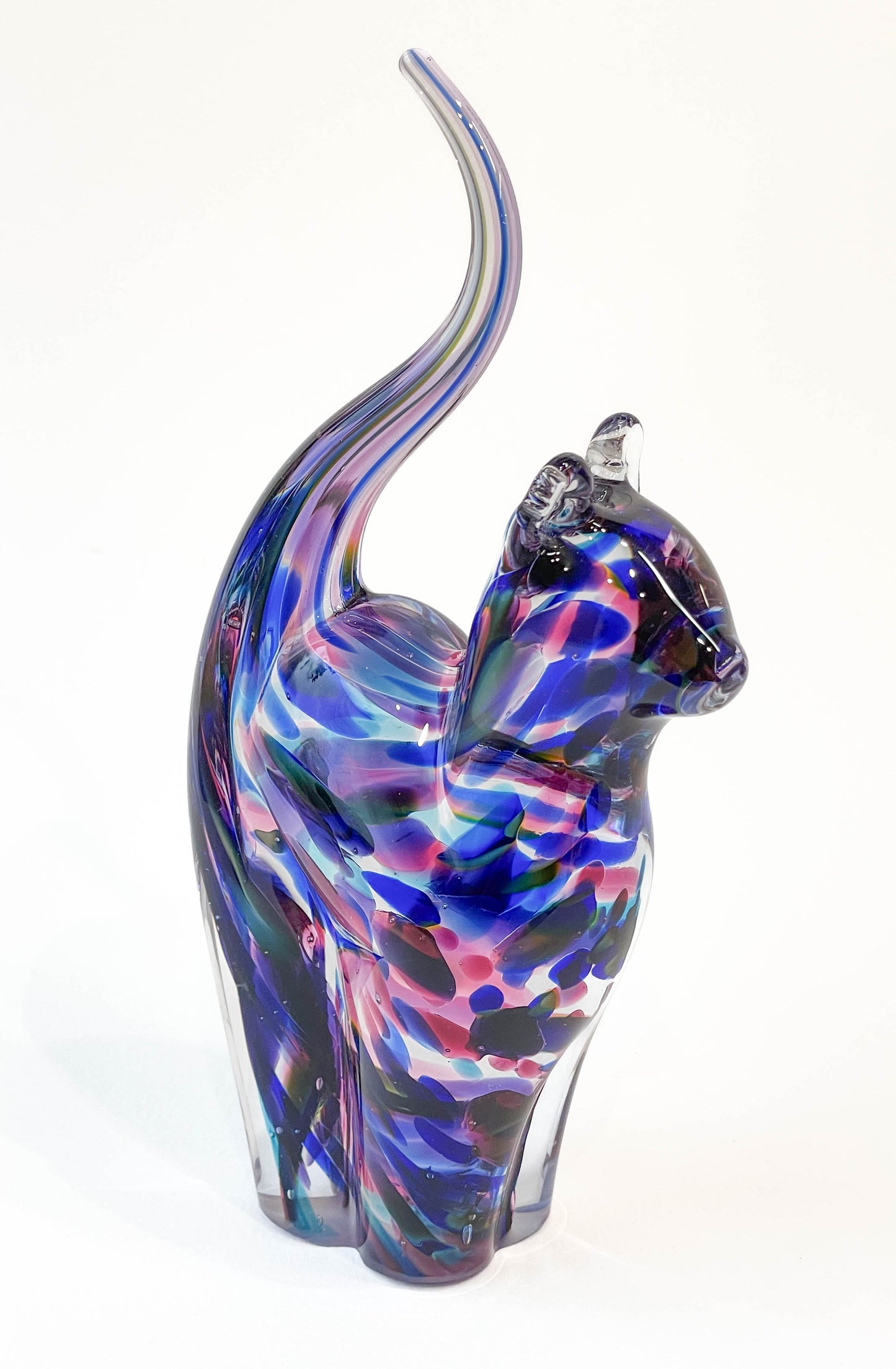 Blue and Pink Spotted Glass Cat - Corley Studio Shop