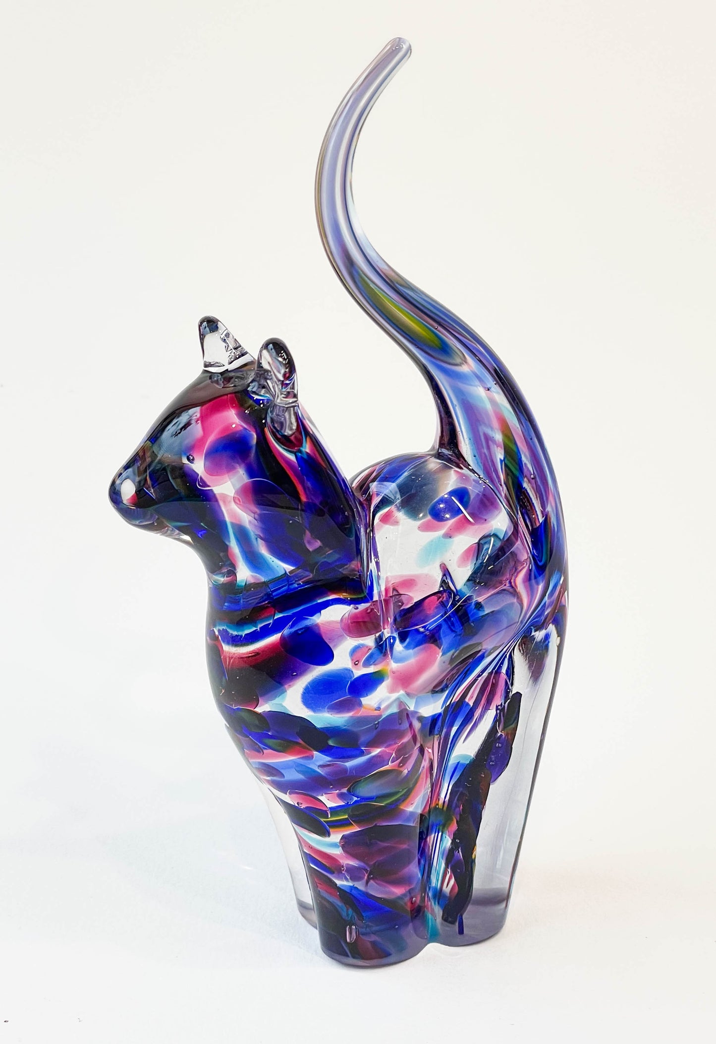 Blue and Pink Spotted Glass Cat - Corley Studio Shop