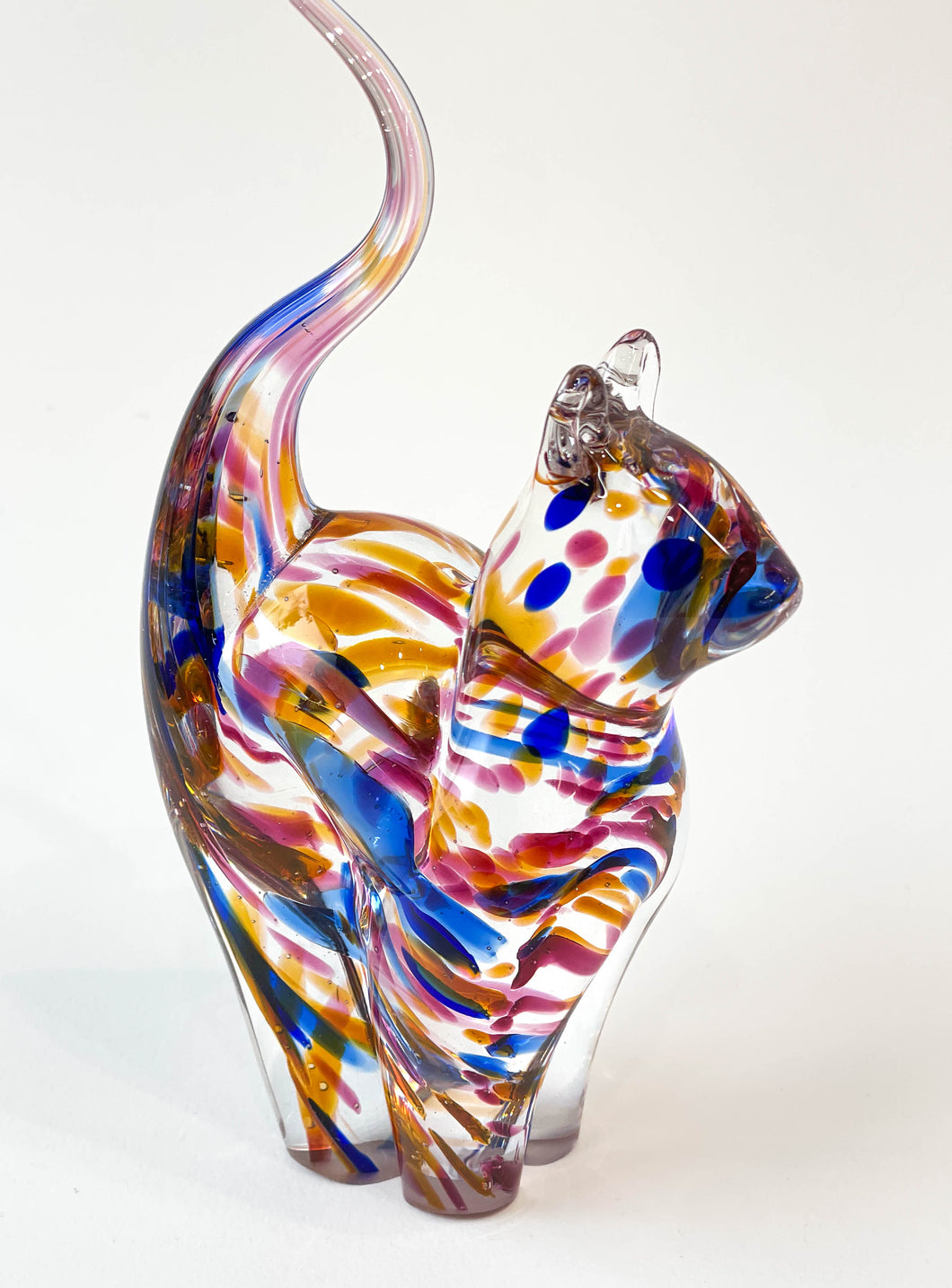 Amber, Blue and Pink Spotted Glass Cat