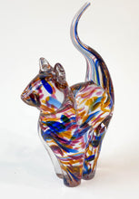 Load image into Gallery viewer, Amber, Blue and Pink Spotted Glass Cat
