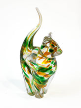 Load image into Gallery viewer, Amber, Clear and Green Streaky Glass Cat - Corley Studio Shop
