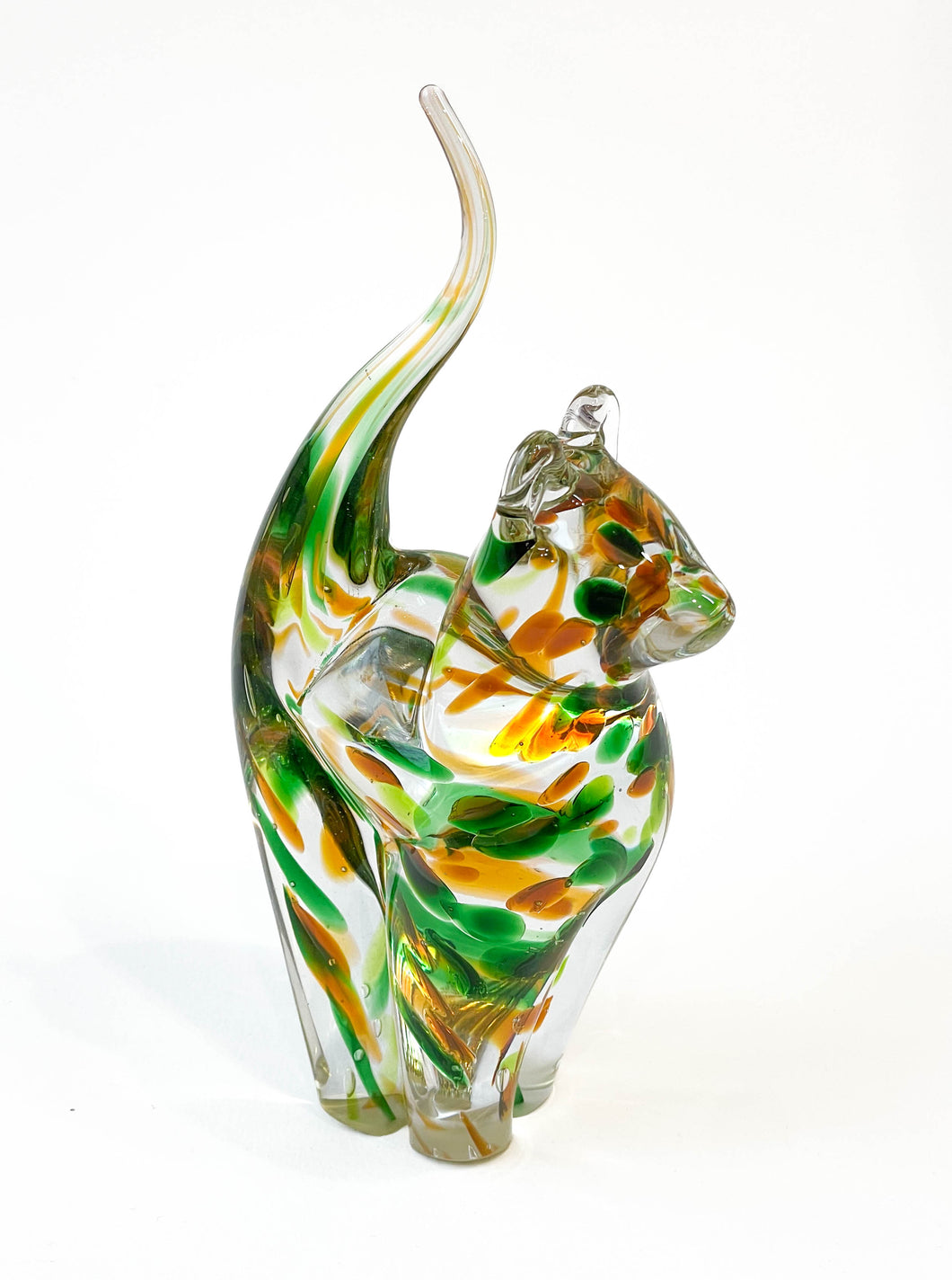 Amber, Clear and Green Streaky Glass Cat - Corley Studio Shop