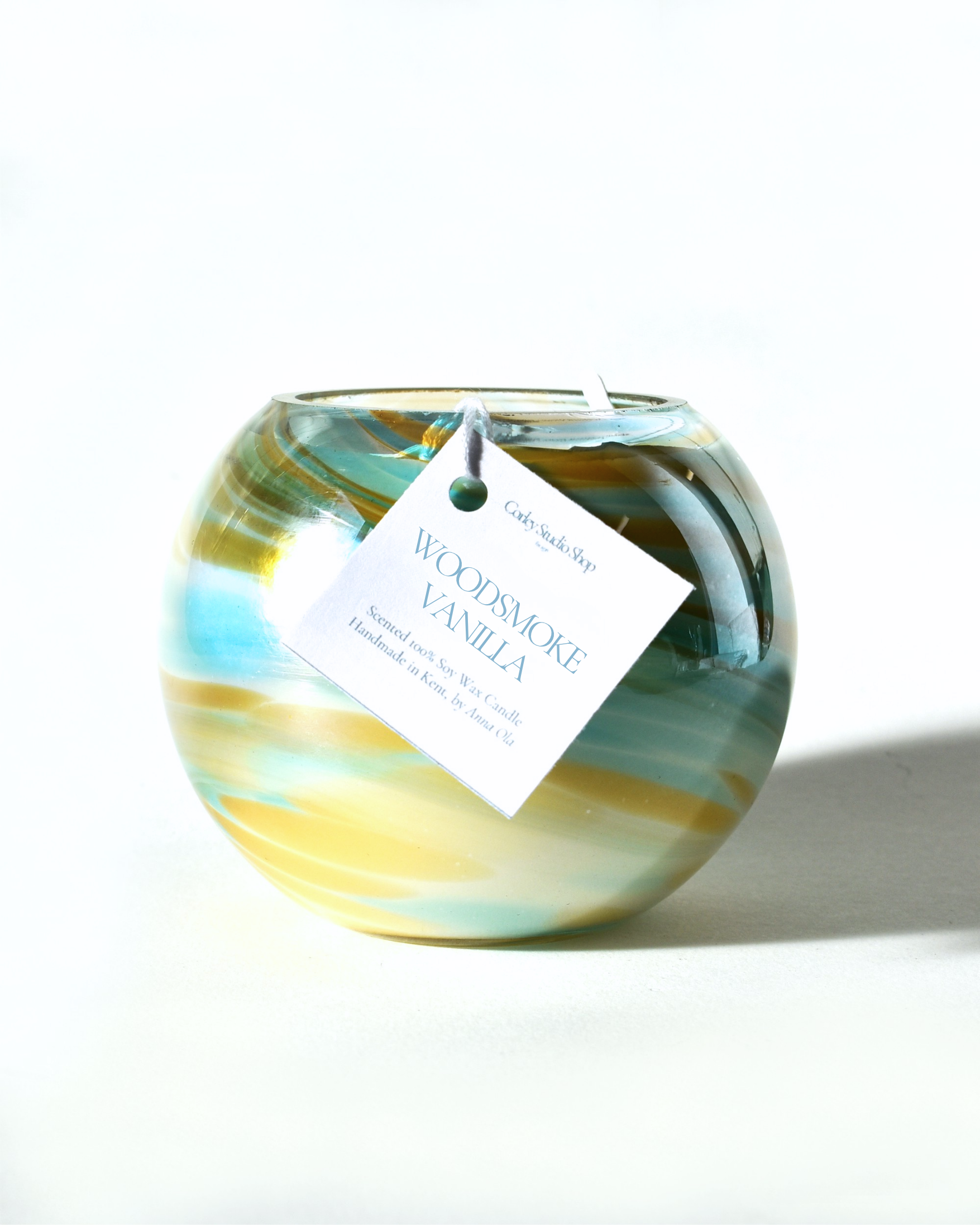 Turquoise Swirl Blown Glass Candle