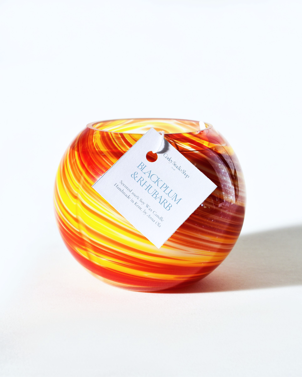 Red Swirl Blown Glass Candle