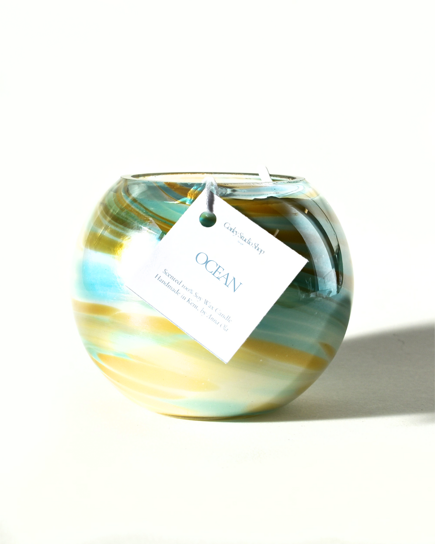 Turquoise Swirl Blown Glass Candle