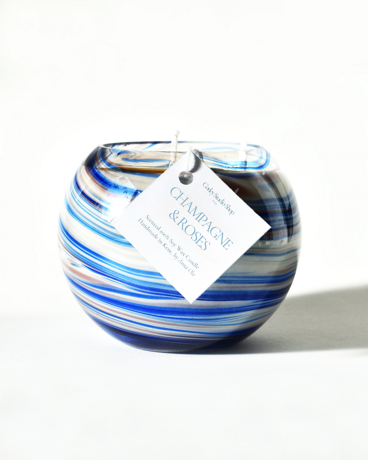 Blue Swirl Blown Glass Candle