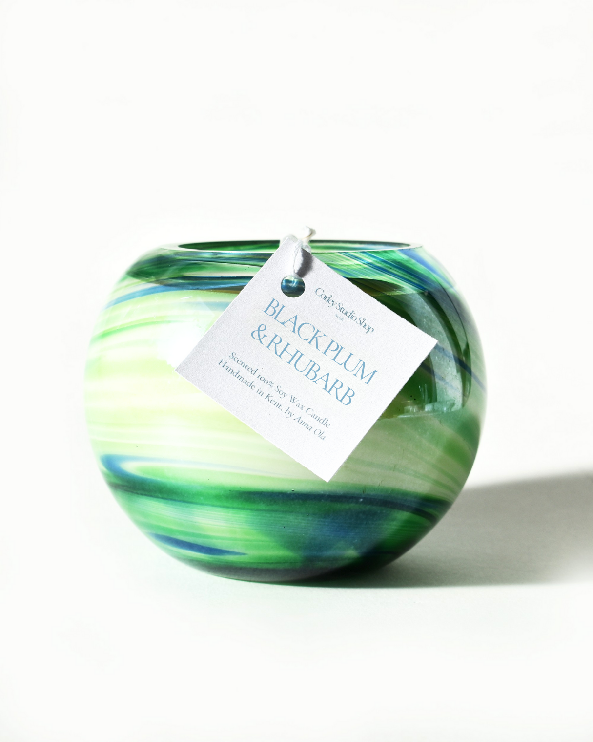 Green Swirl Blown Glass Candle