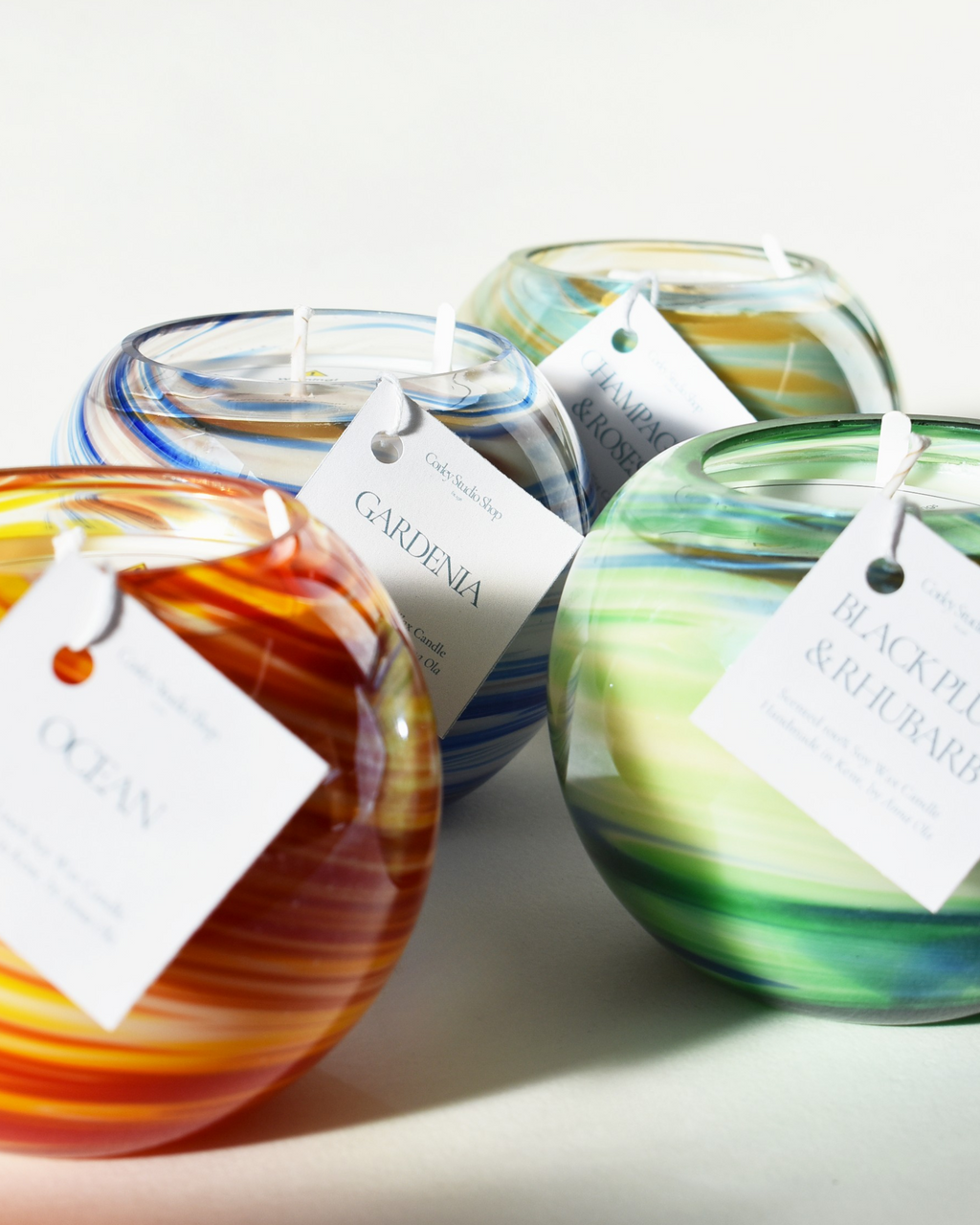 Red Swirl Blown Glass Candle