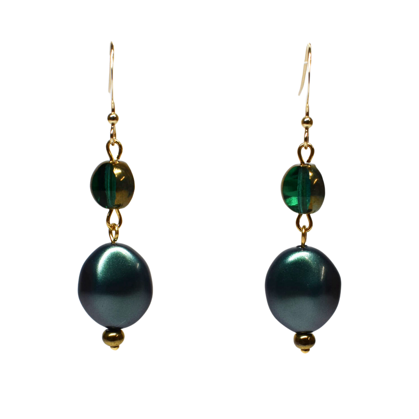 Gold & Teal Green Hook Earrings
