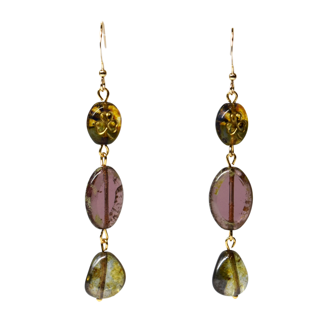 Moss Green & Dusty Pink Drop Hook Earrings