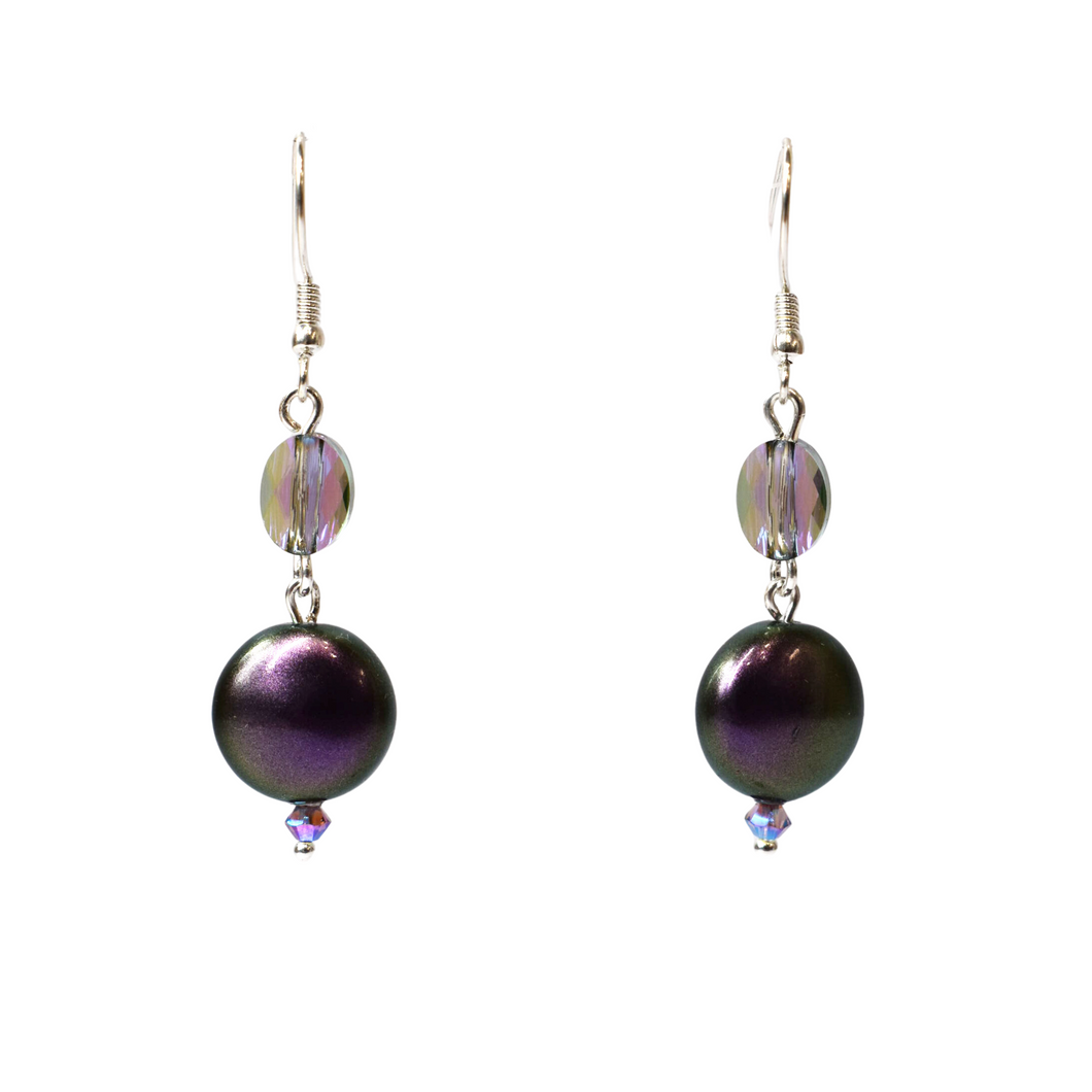 Purple & Iridescent Crystal Shimmer Bead Hook Earrings