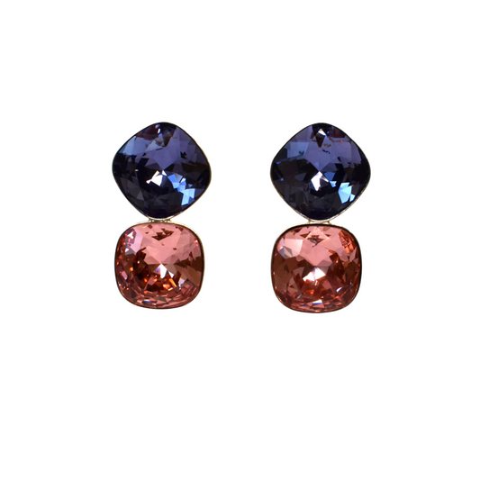 Pink & Purple Large Double Cushion Stud Earrings