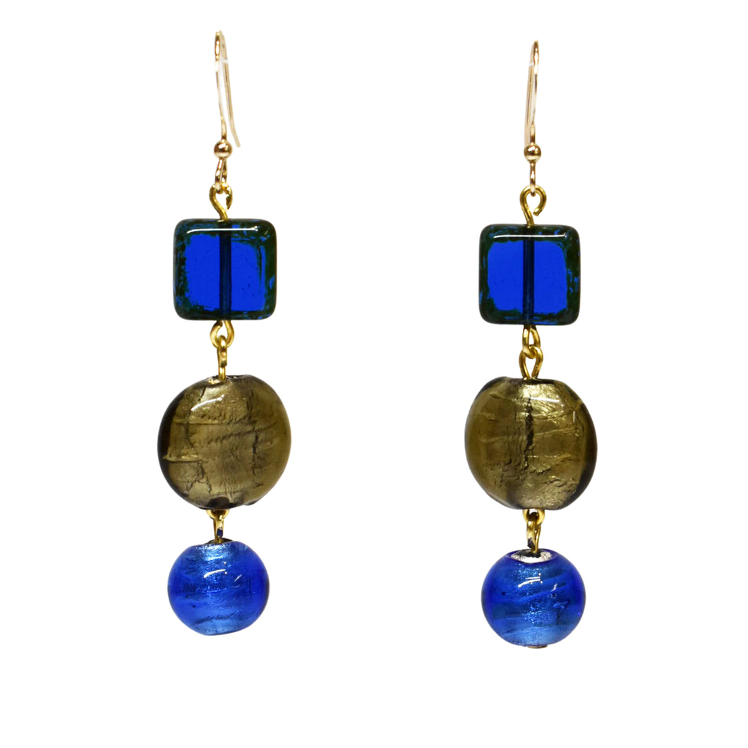 Gold & Royal Blue Hook Earrings